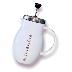 CRATE & BARREL HOT CHOCOLATE PITCHER CHOCOLATIERE PORCELAIN DRINKS MIXER BODUM